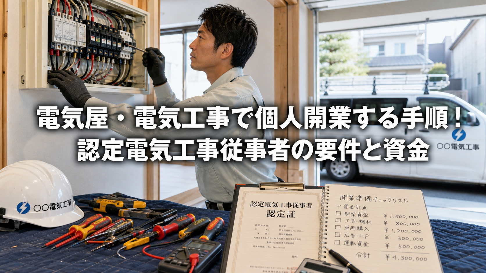 電気屋・電気工事で個人開業する手順！認定電気工事従事者の要件と資金