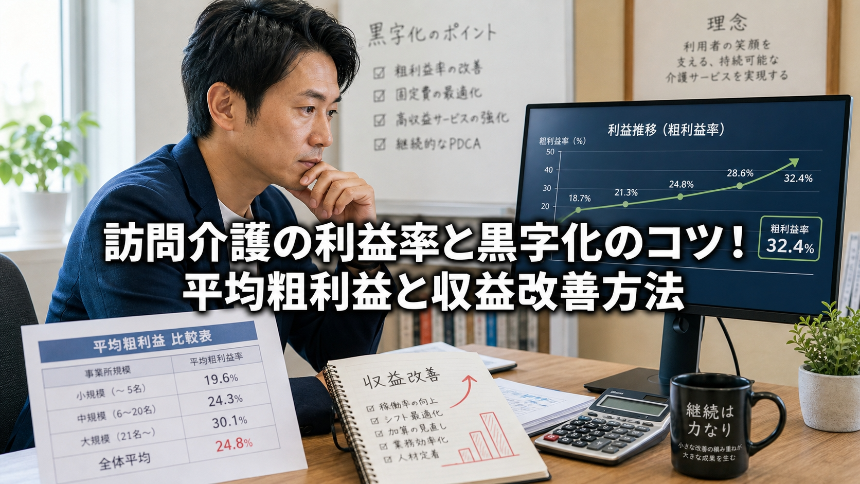 訪問介護の利益率と黒字化のコツ！平均粗利益と収益改善方法