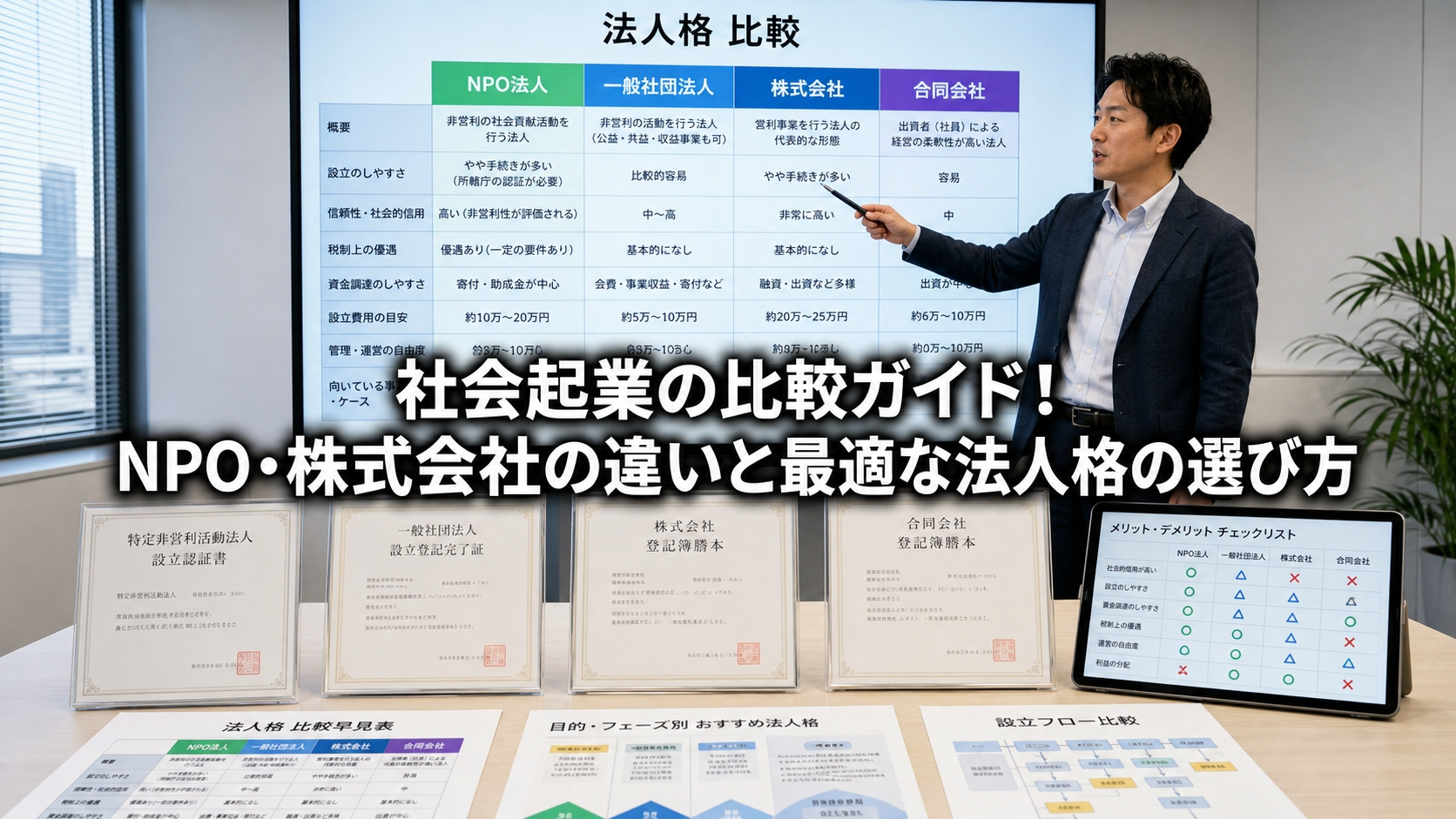 社会起業の比較ガイド！NPO・株式会社の違いと最適な法人格の選び方