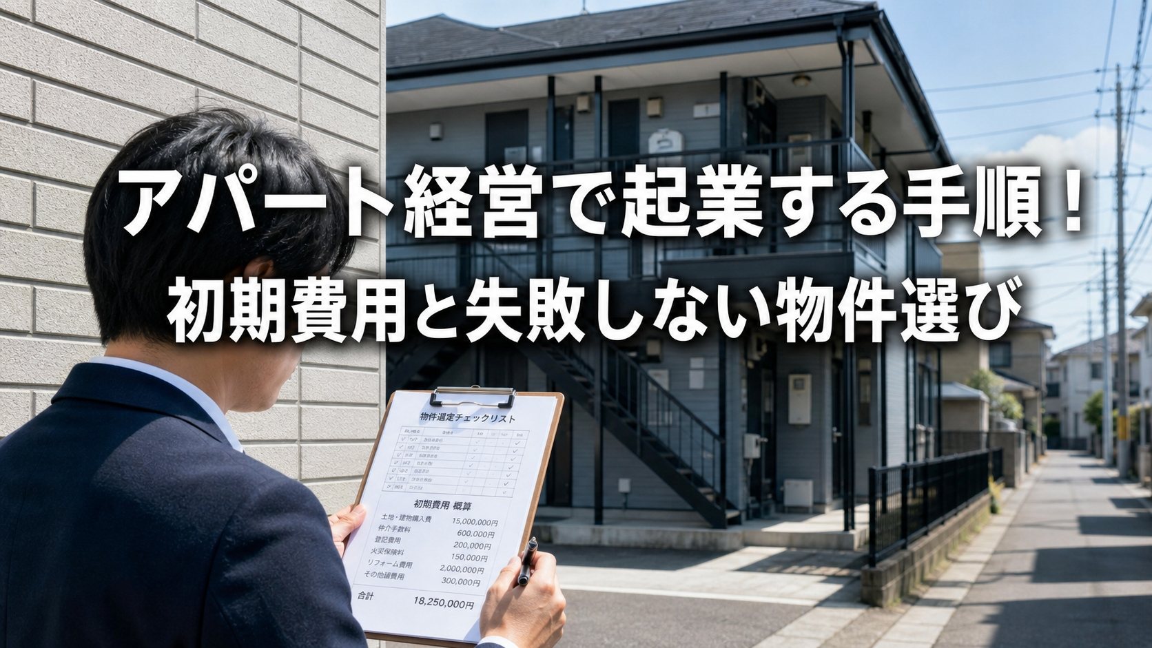 アパート経営で起業する手順！初期費用と失敗しない物件選び