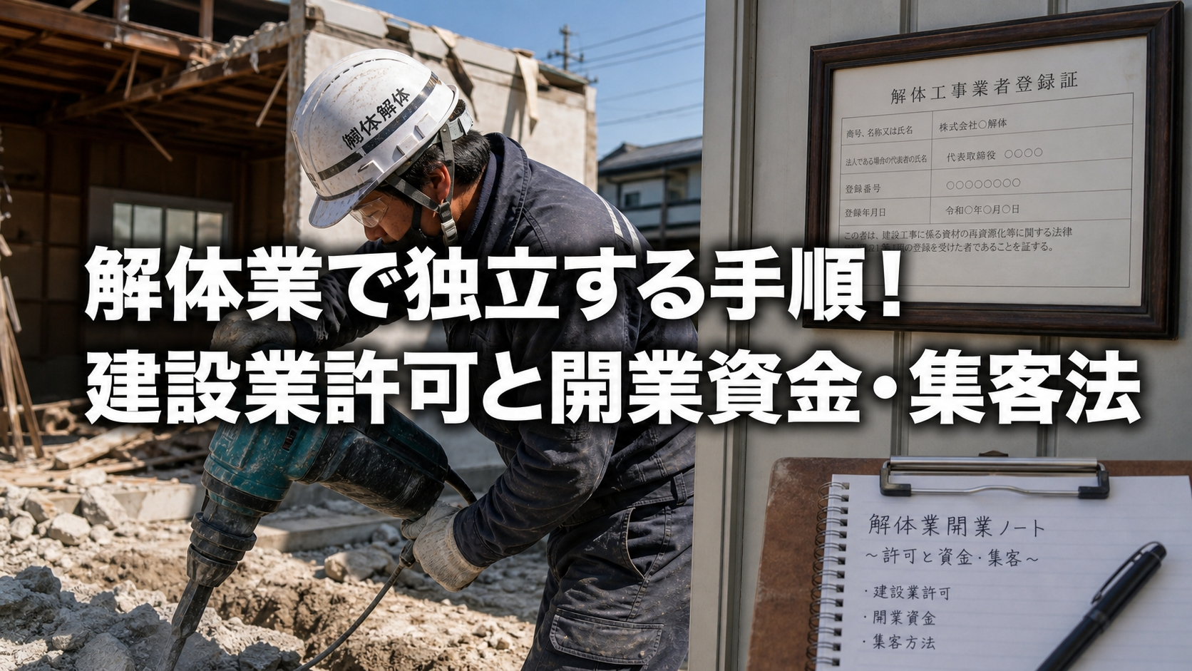 解体業で独立する手順！建設業許可と開業資金・集客法