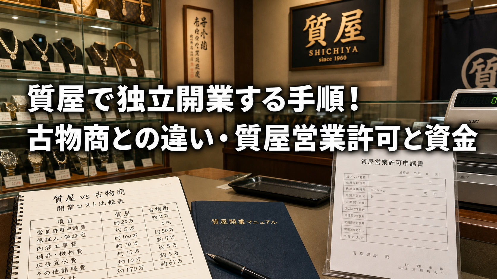 質屋で独立開業する手順！古物商との違い・質屋営業許可と資金