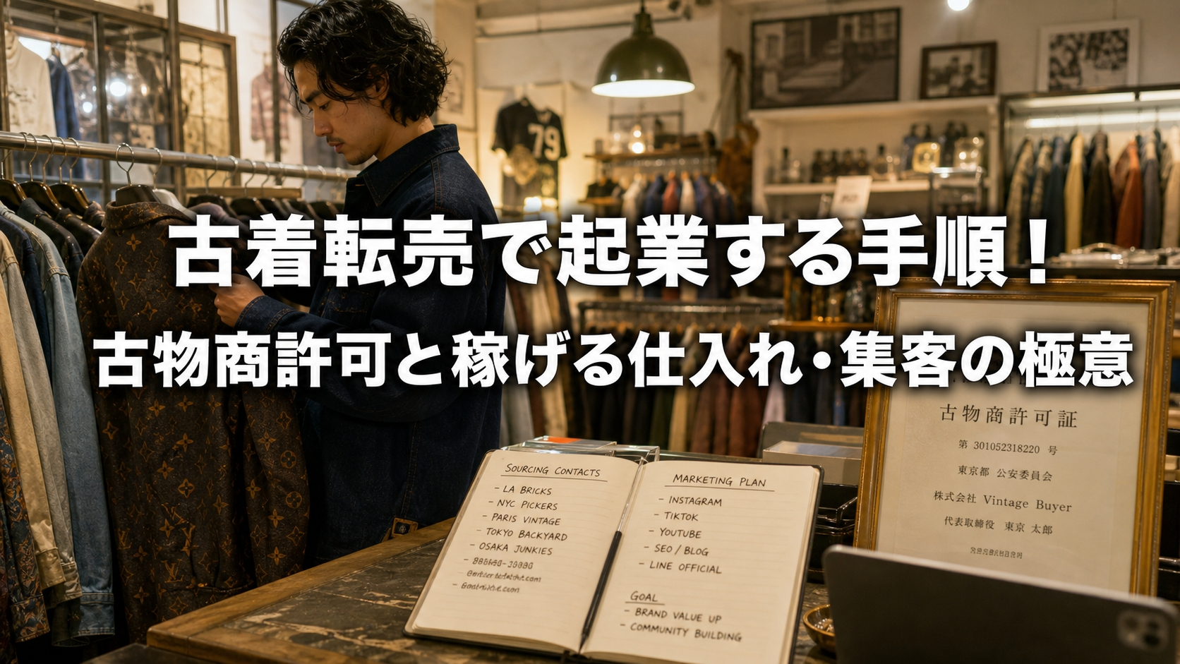 古着転売で起業する手順！古物商許可と稼げる仕入れ・集客の極意