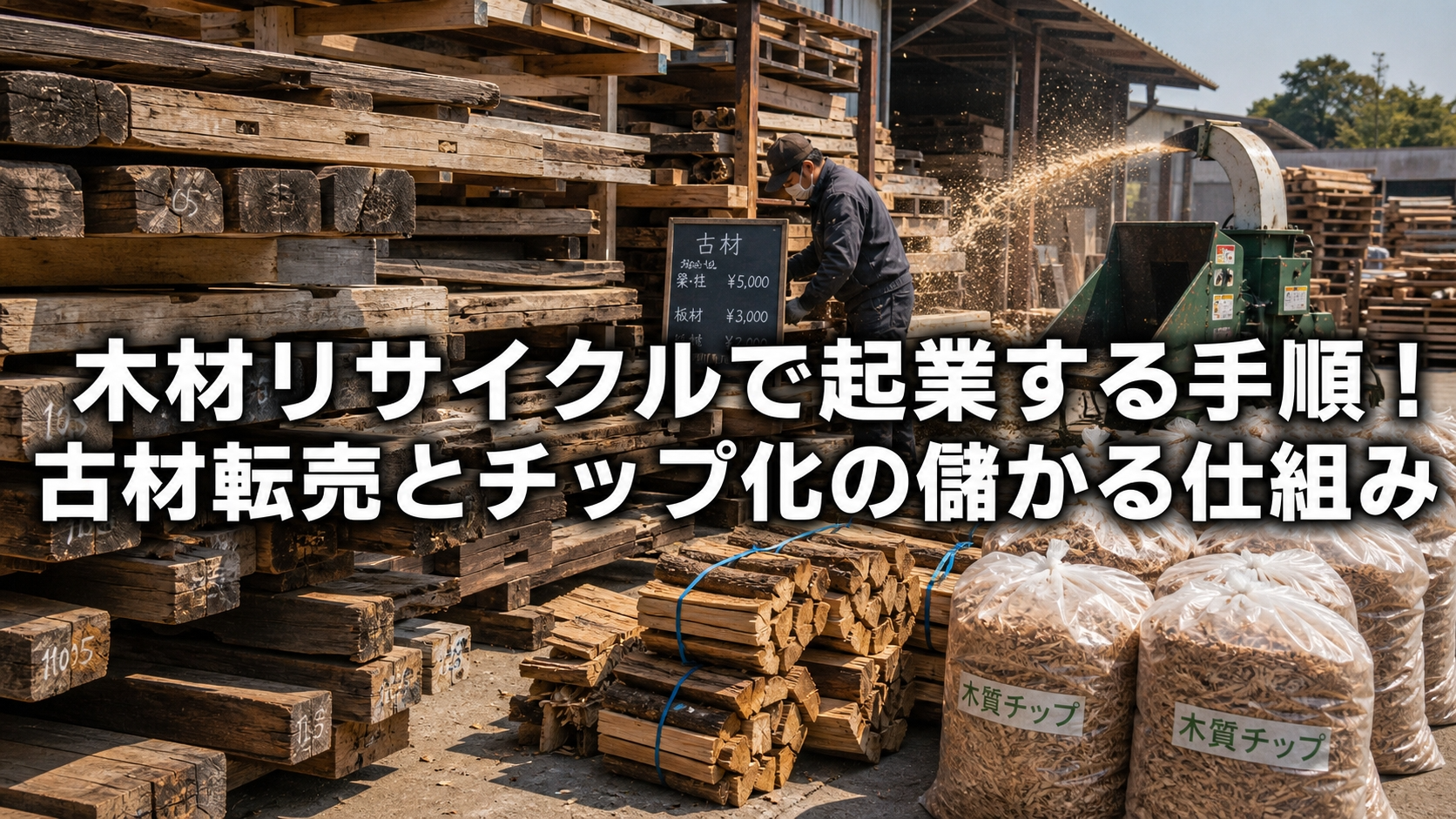 木材リサイクルで起業する手順！古材転売とチップ化の儲かる仕組み