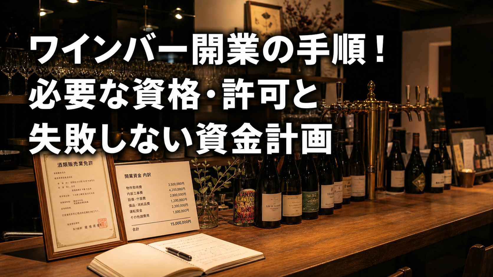 ワインバー開業の手順！必要な資格・許可と失敗しない資金計画