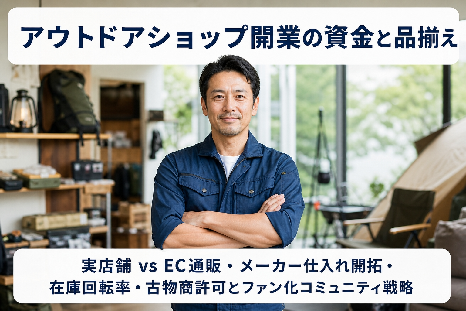 アウトドアショップ開業の資金と品揃え｜実店舗 vs EC通販・メーカー仕入れ開拓・在庫回転率・古物商許可とファン化コミュニティ戦略