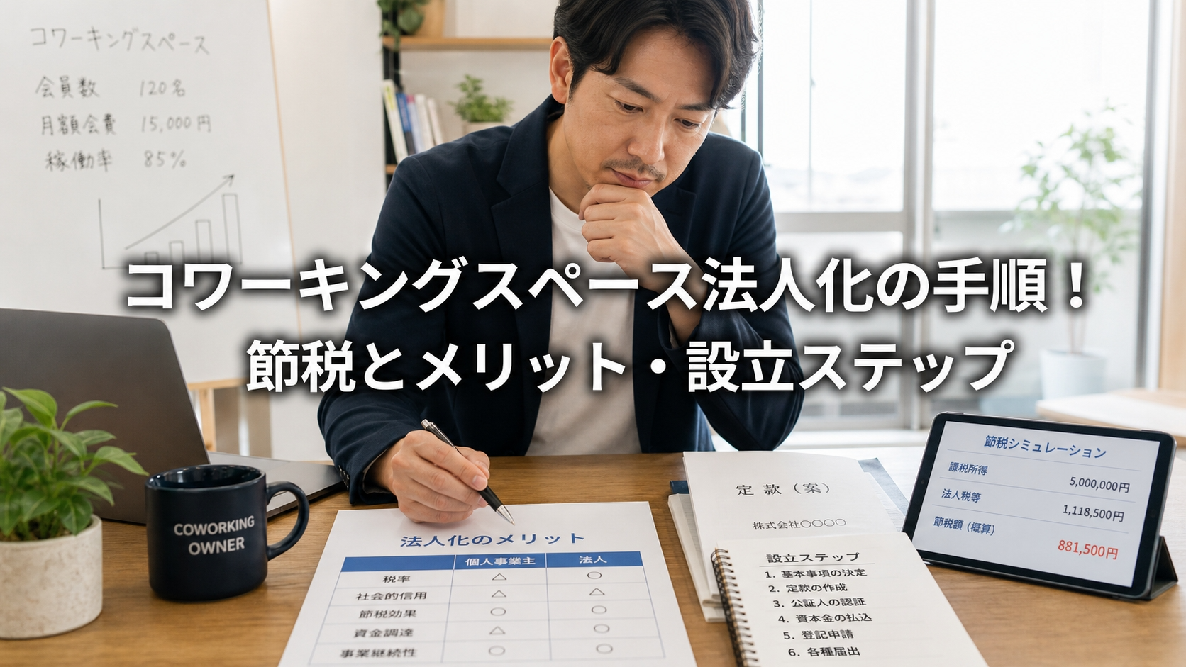 コワーキングスペース法人化の手順！節税とメリット・設立ステップ
