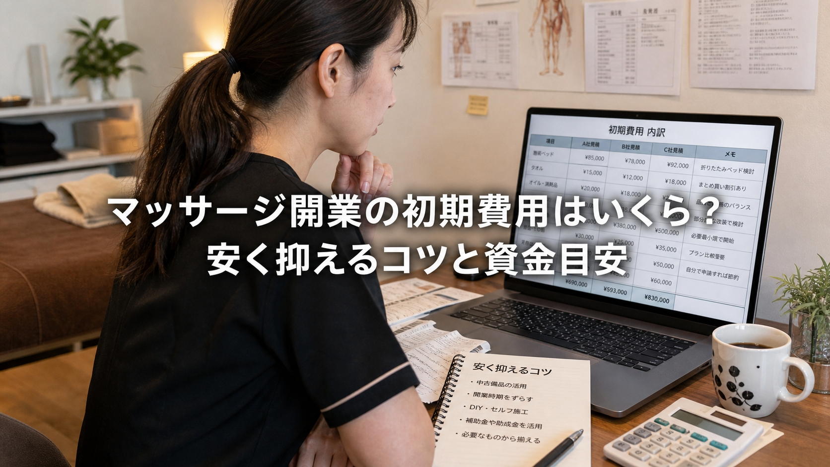 マッサージ開業の初期費用はいくら？安く抑えるコツと資金目安
