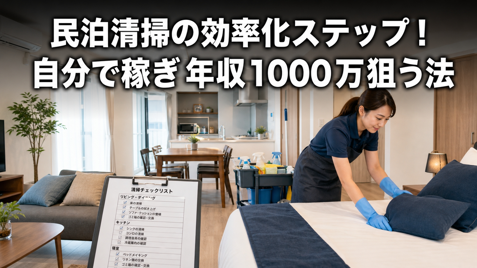 民泊清掃の効率化ステップ！自分で稼ぎ年収1000万狙う法