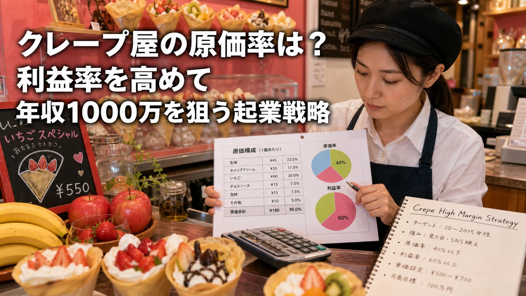 クレープ屋の原価率は？利益率を高めて年収1000万を狙う起業戦略