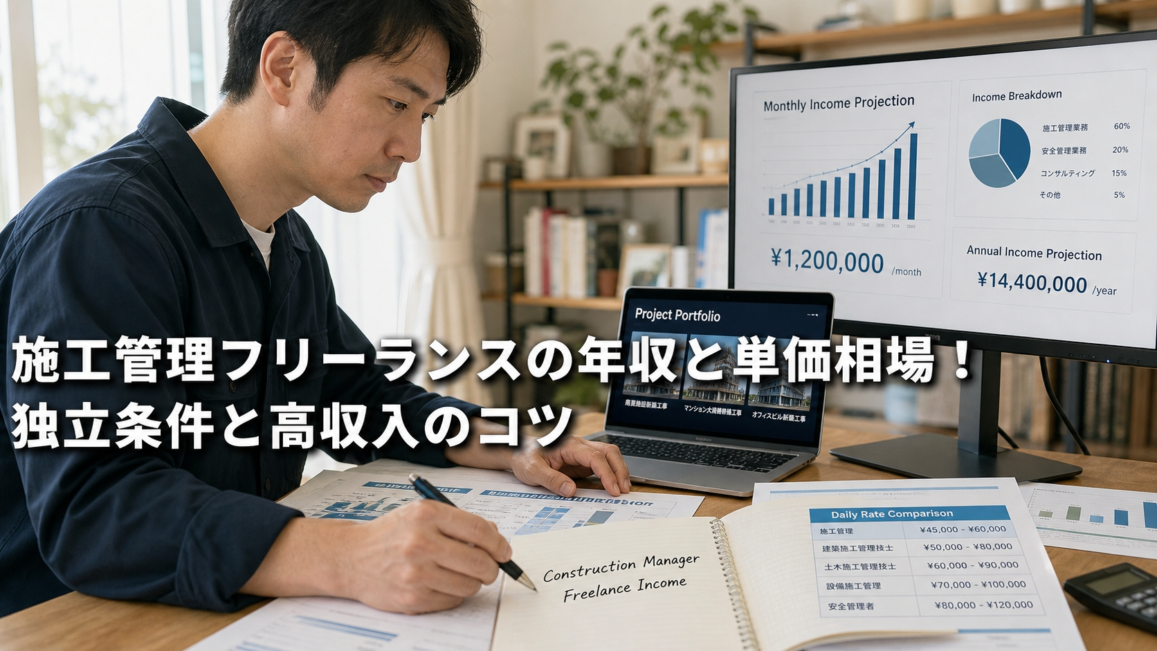 施工管理フリーランスの年収と単価相場！独立条件と高収入のコツ