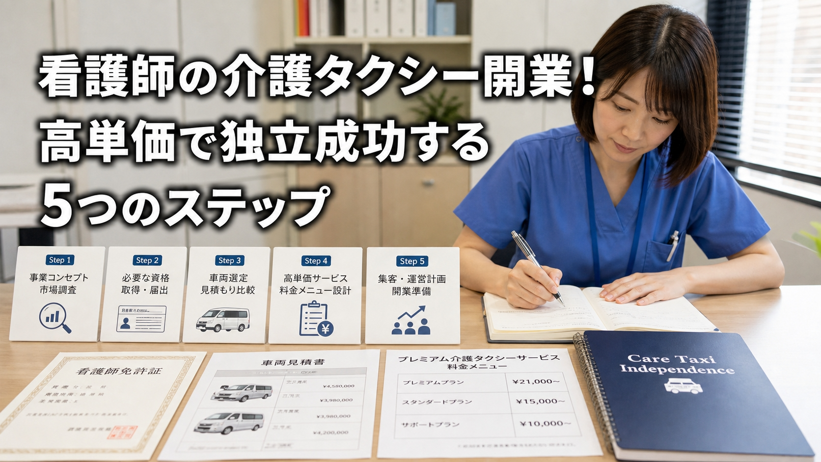 看護師の介護タクシー開業！高単価で独立成功する5つのステップ