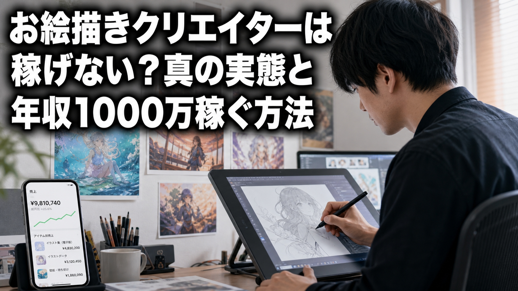 お絵描きクリエイターは稼げない？真の実態と年収1000万稼ぐ方法