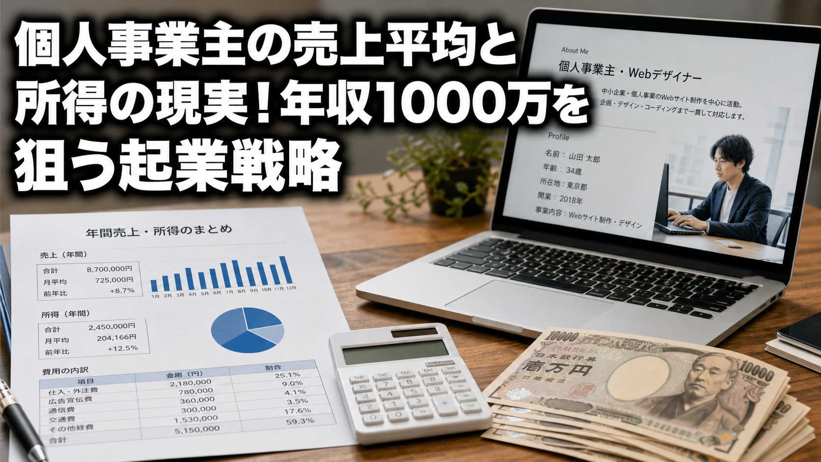 個人事業主の売上平均と所得の現実！年収1000万を狙う起業戦略