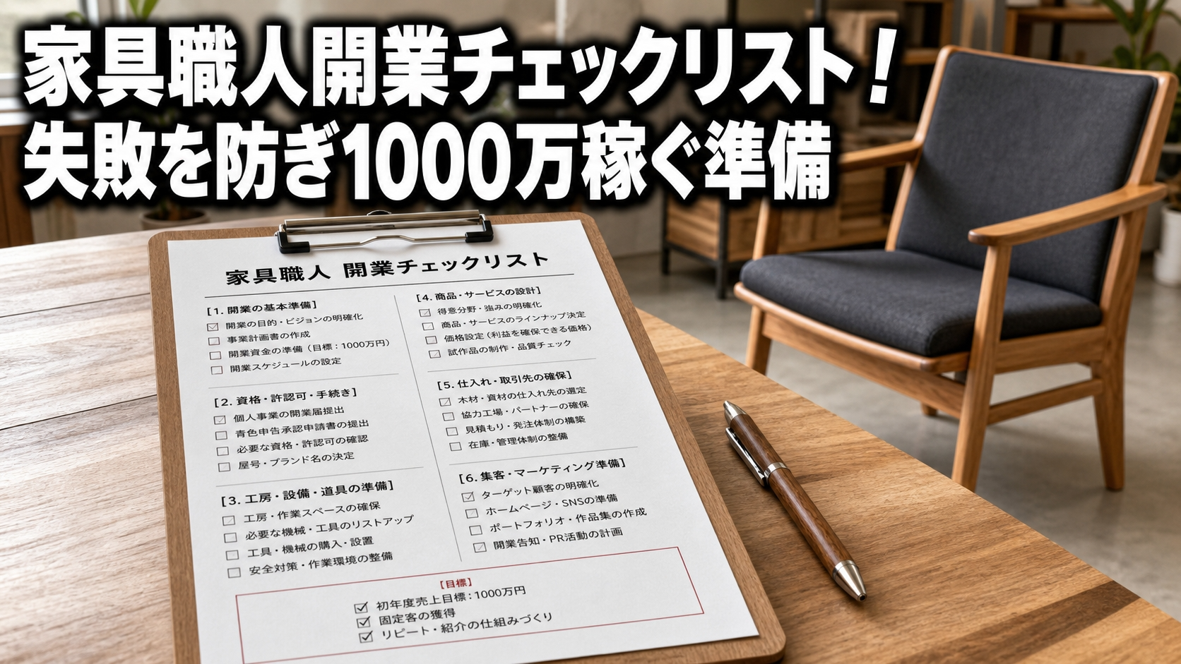 家具職人開業チェックリスト！失敗を防ぎ1000万稼ぐ準備