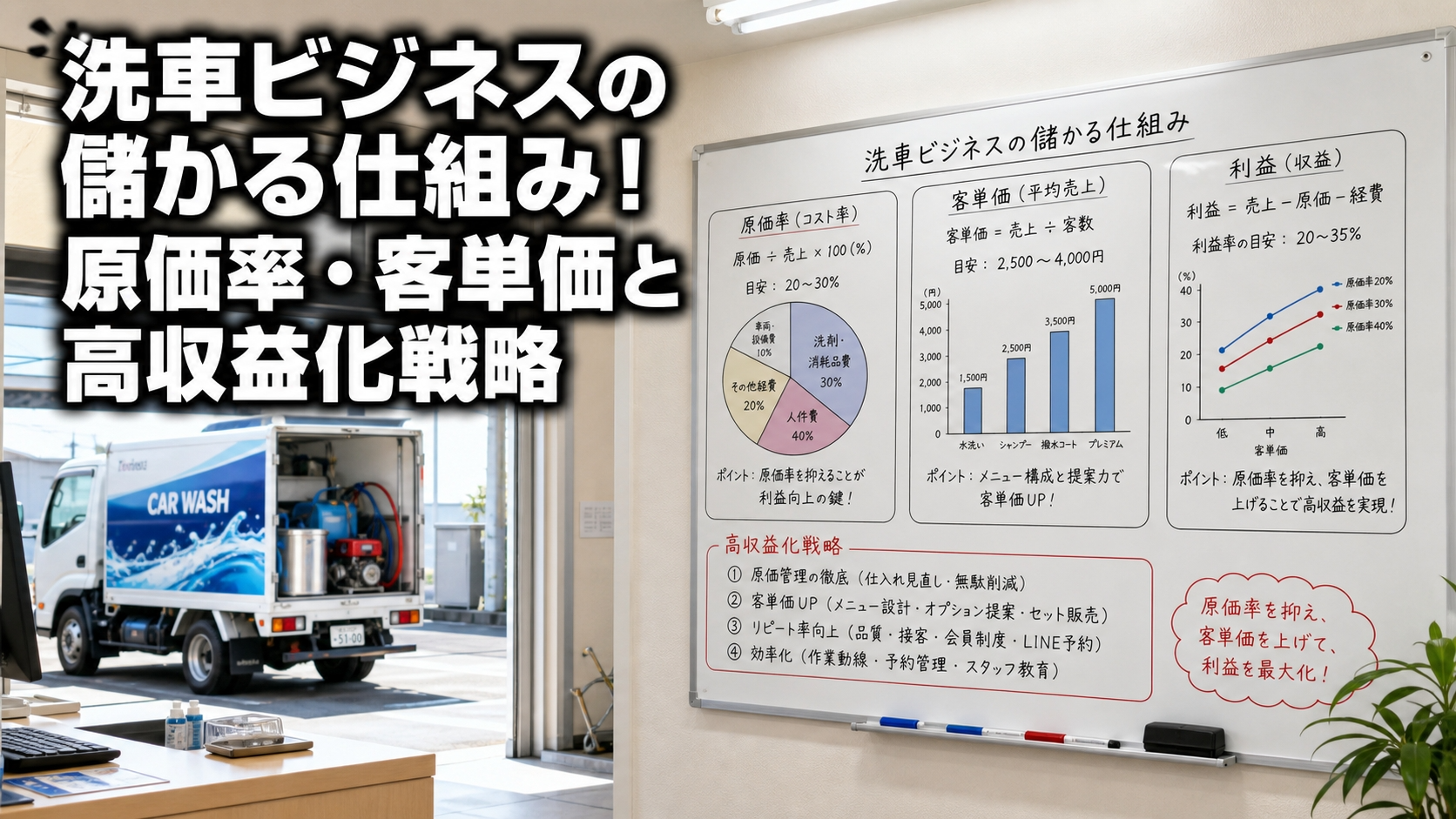 洗車ビジネスの儲かる仕組み！原価率・客単価と高収益化戦略