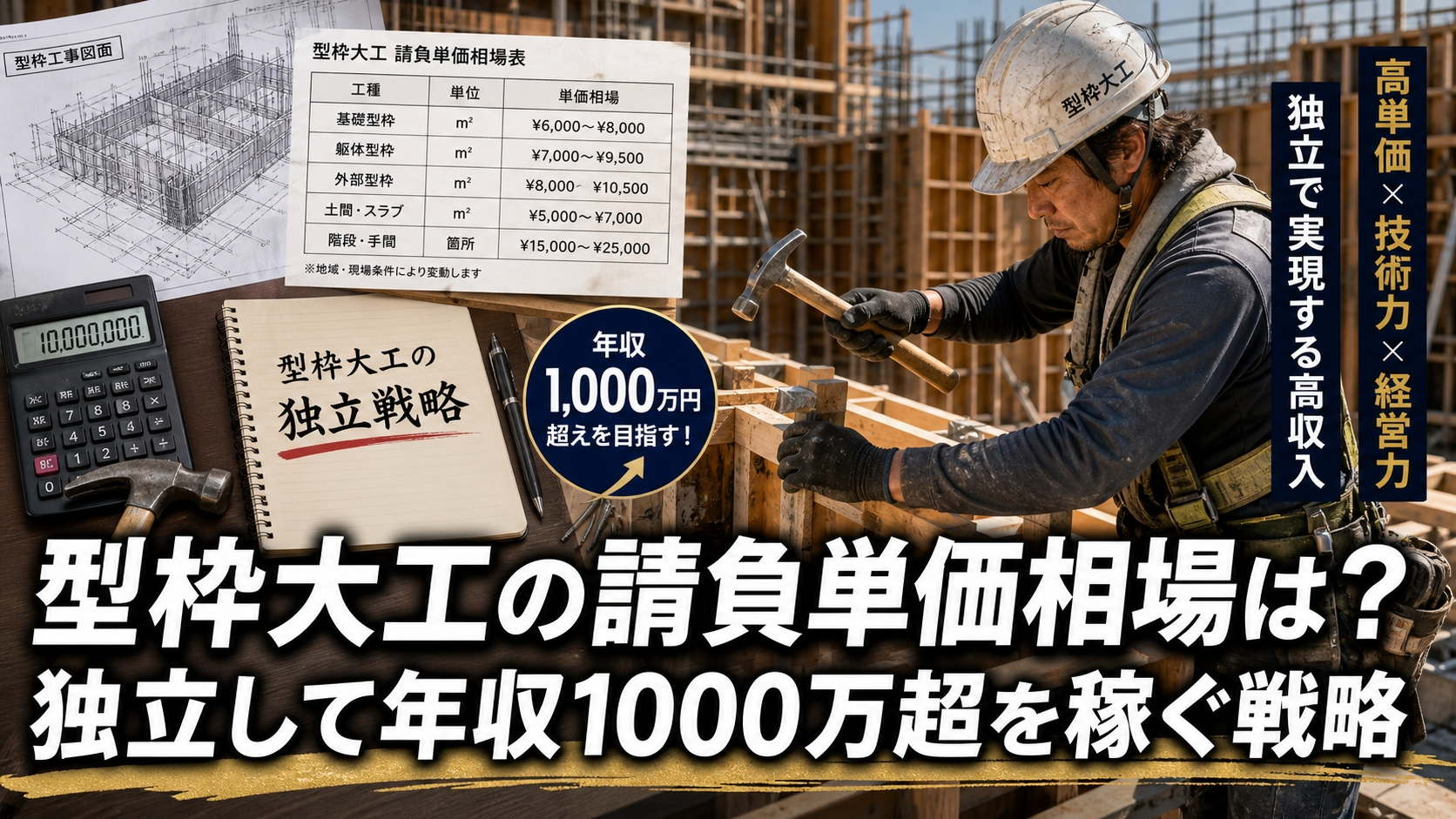 型枠大工の請負単価相場は？独立して年収1000万超を稼ぐ戦略