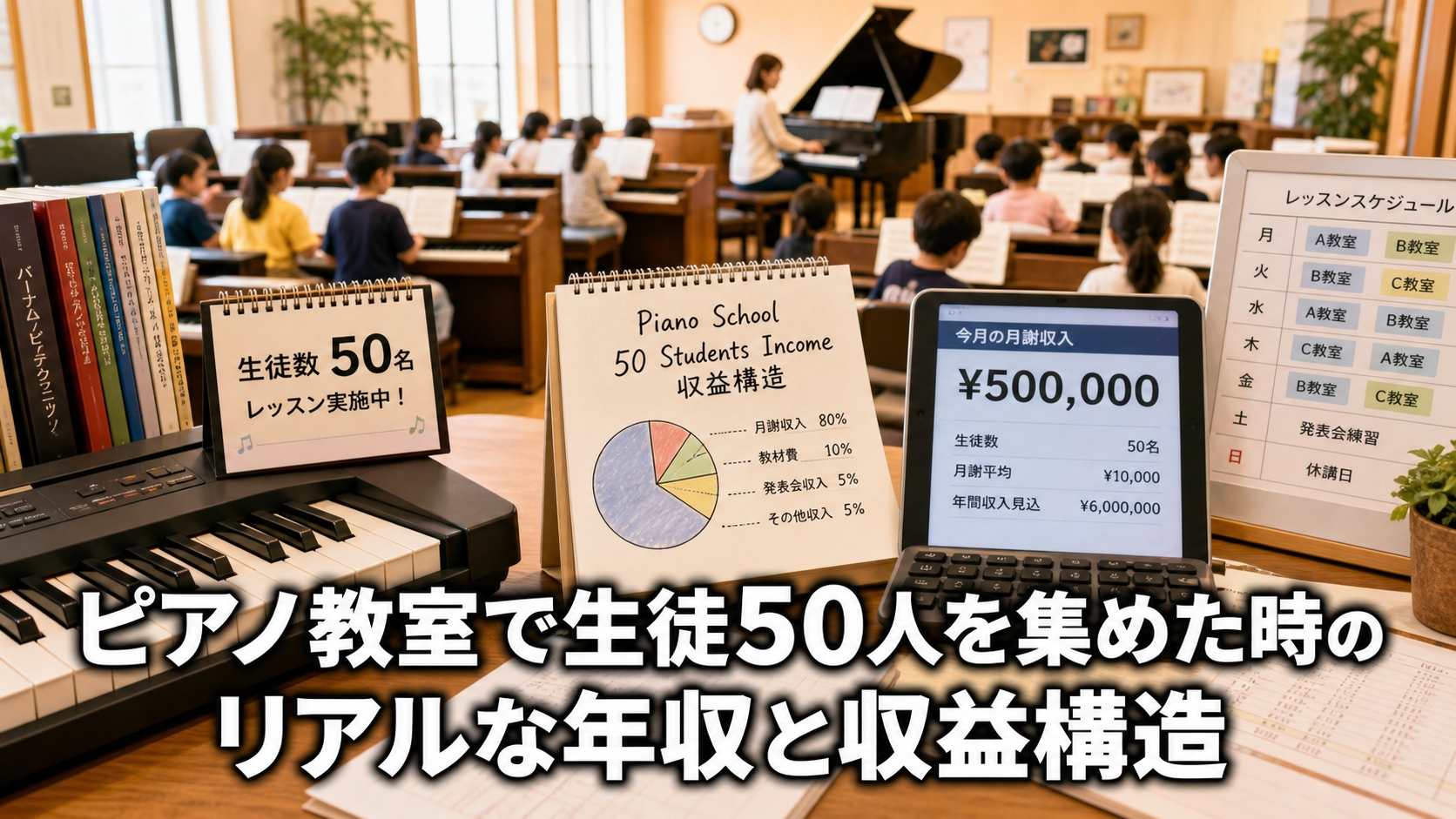 ピアノ教室で生徒50人を集めた時のリアルな年収と収益構造