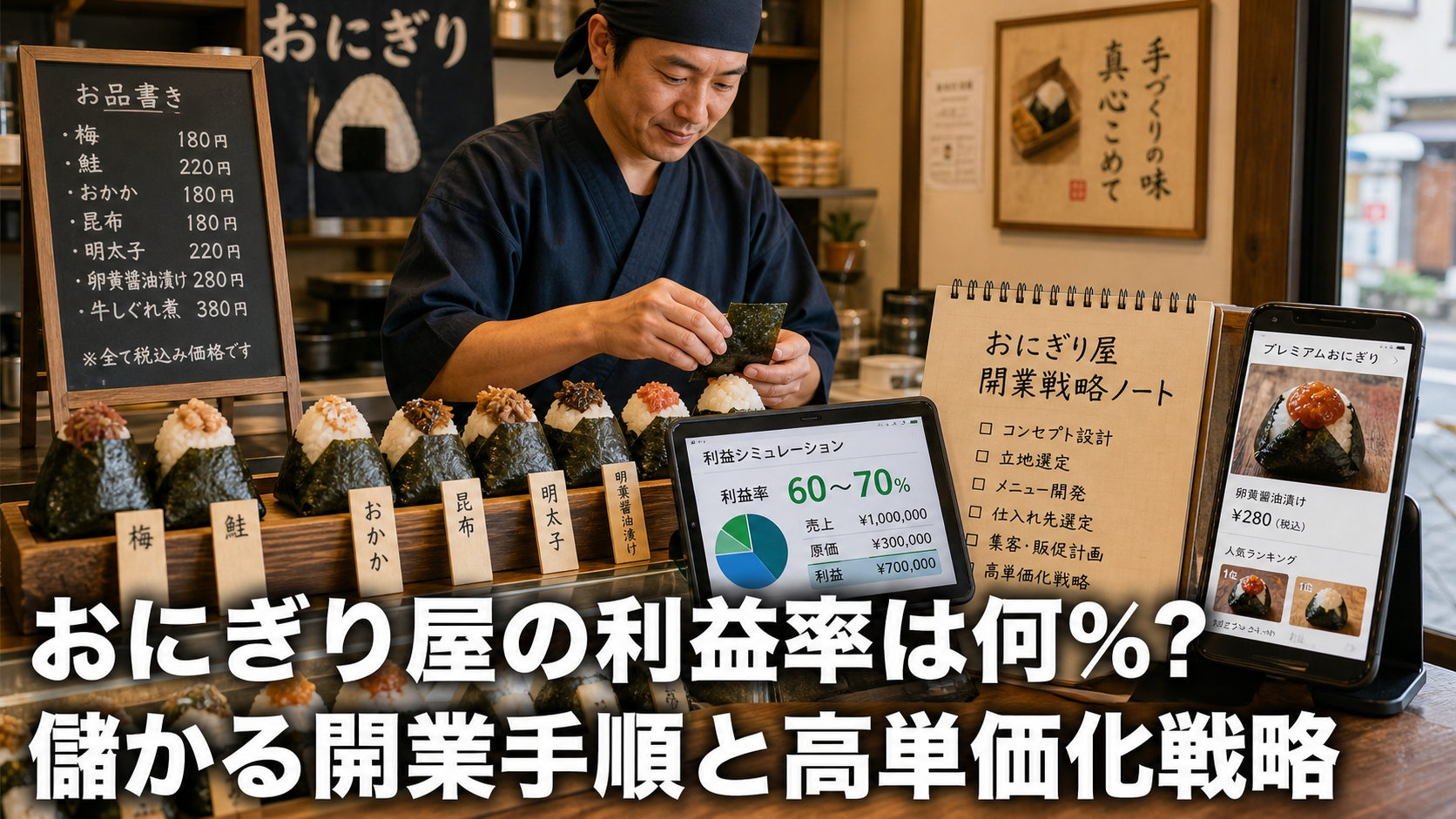 おにぎり屋の利益率は何％？儲かる開業手順と高単価化戦略