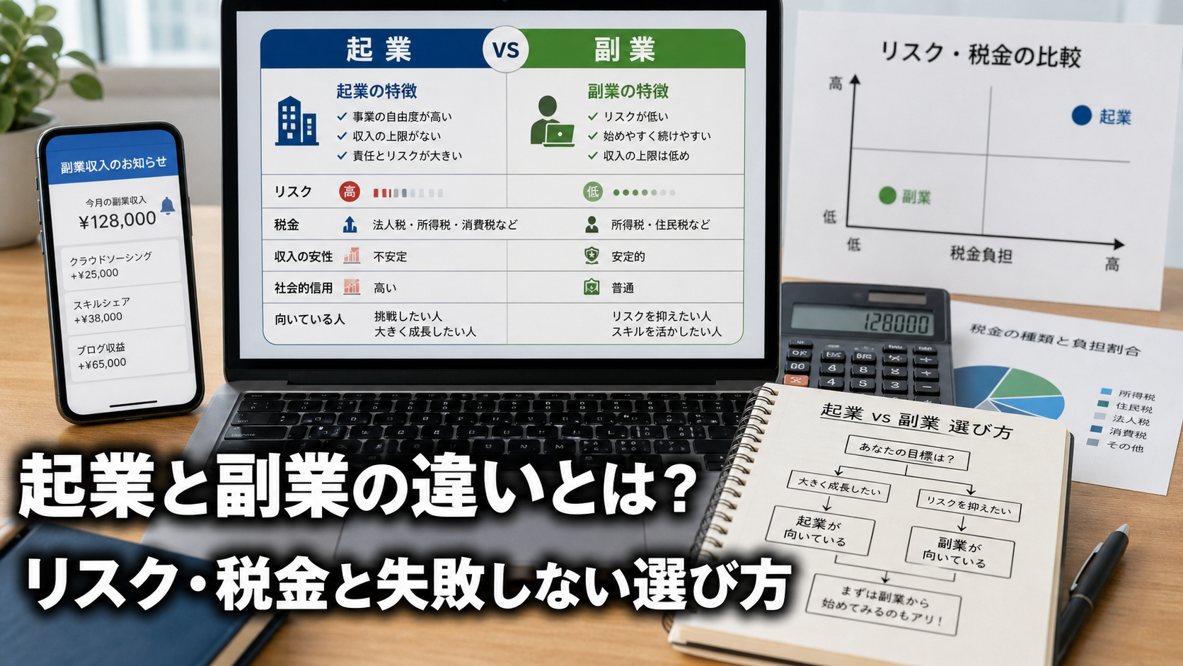 起業と副業の違いとは？リスク・税金と失敗しない選び方
