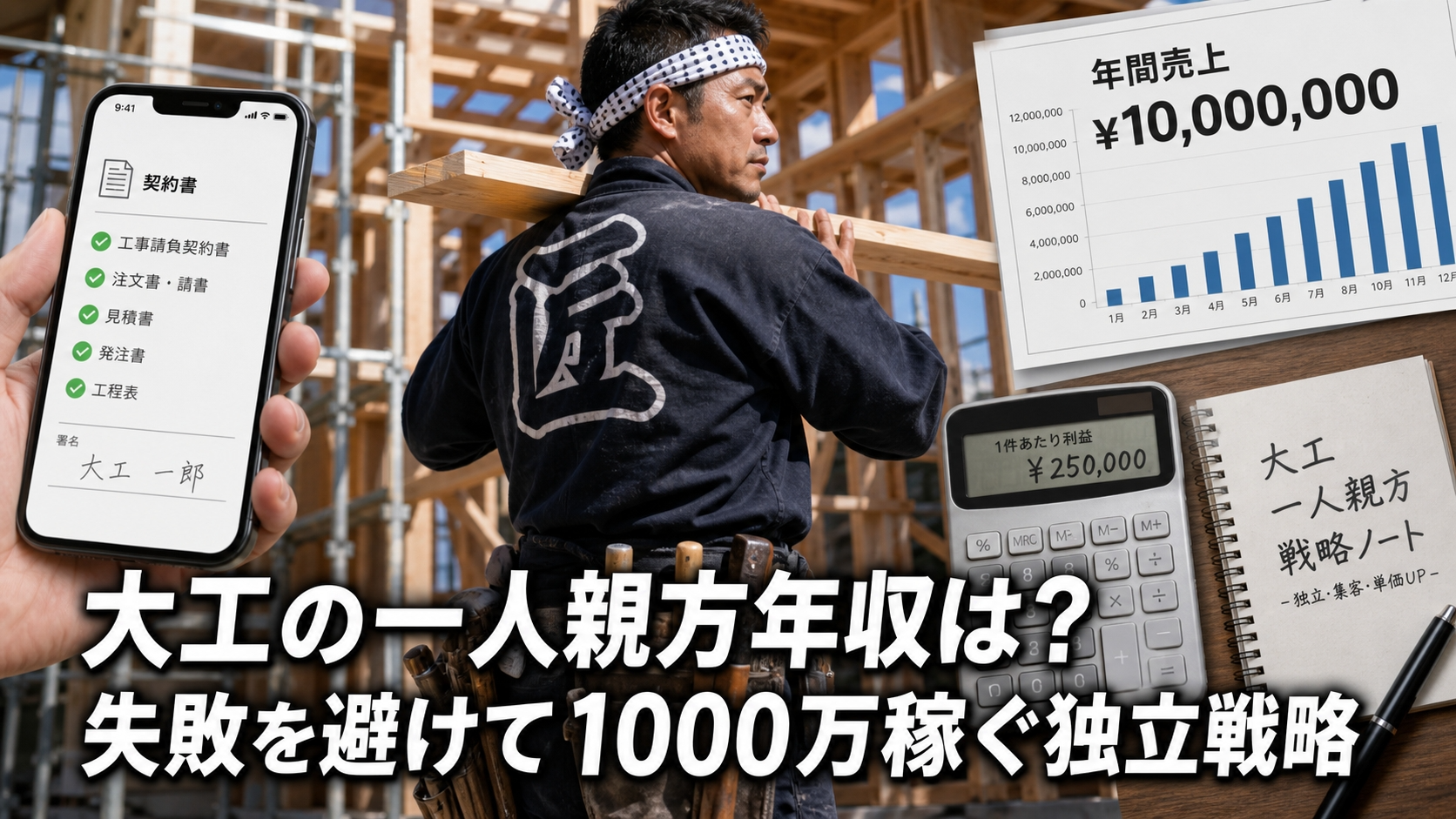 大工の一人親方年収は？失敗を避けて1000万稼ぐ独立戦略