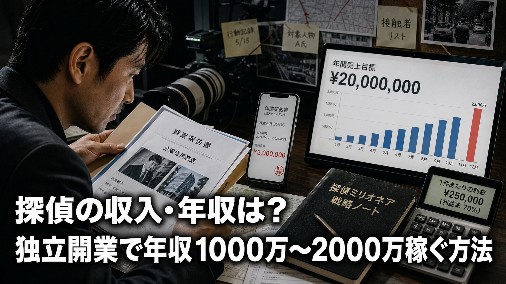 探偵の収入・年収は？独立開業で年収1000万〜2000万稼ぐ方法