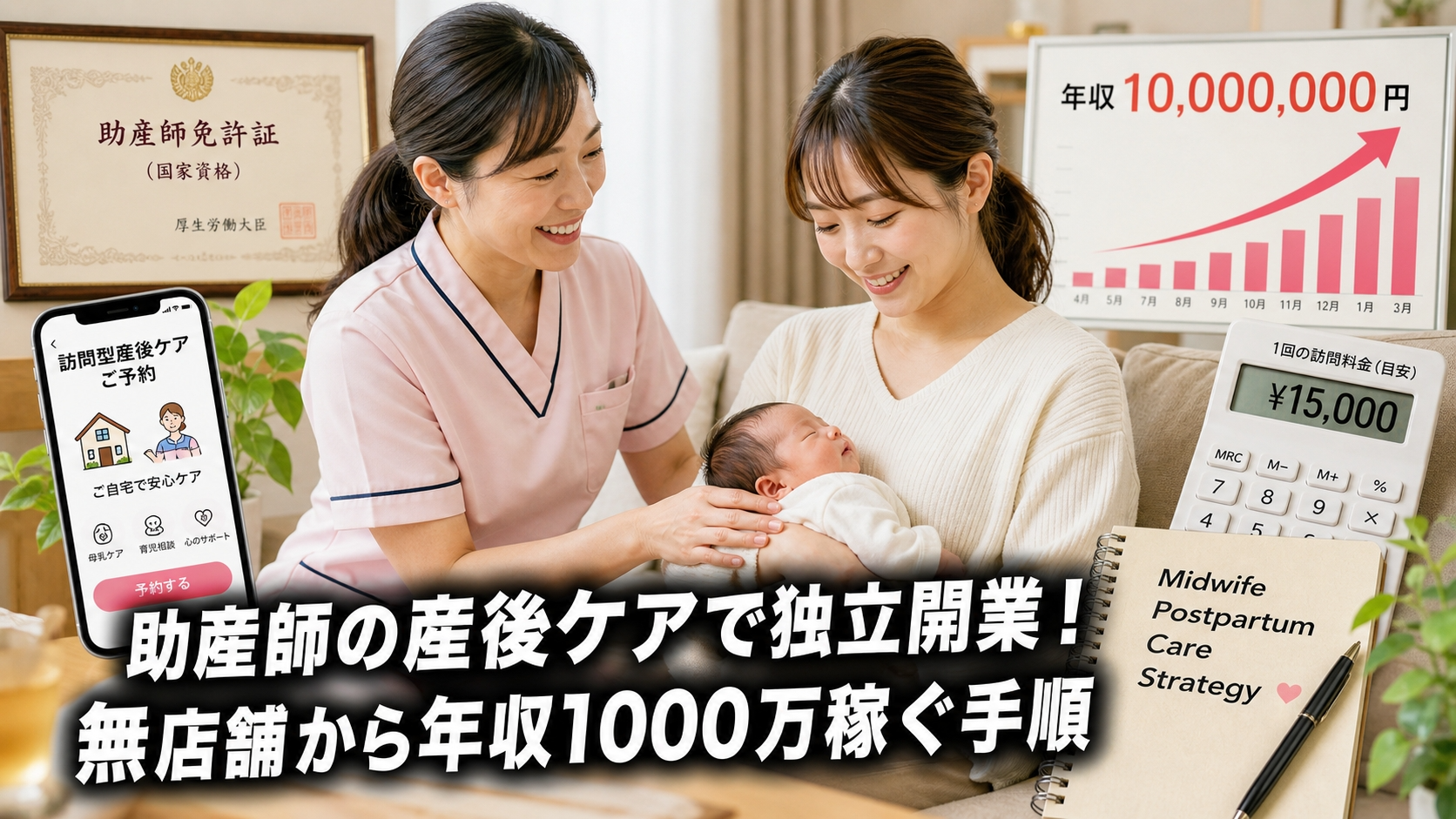 助産師の産後ケアで独立開業！無店舗から年収1000万稼ぐ手順