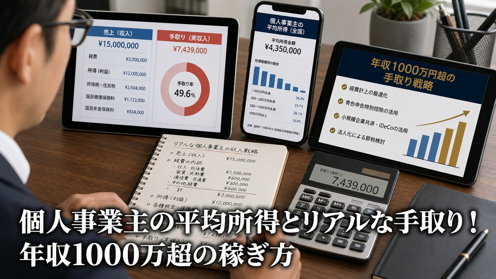 個人事業主の平均所得とリアルな手取り！年収1000万超の稼ぎ方