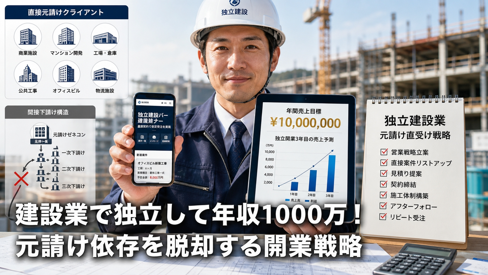建設業で独立して年収1000万！元請け依存を脱却する開業戦略