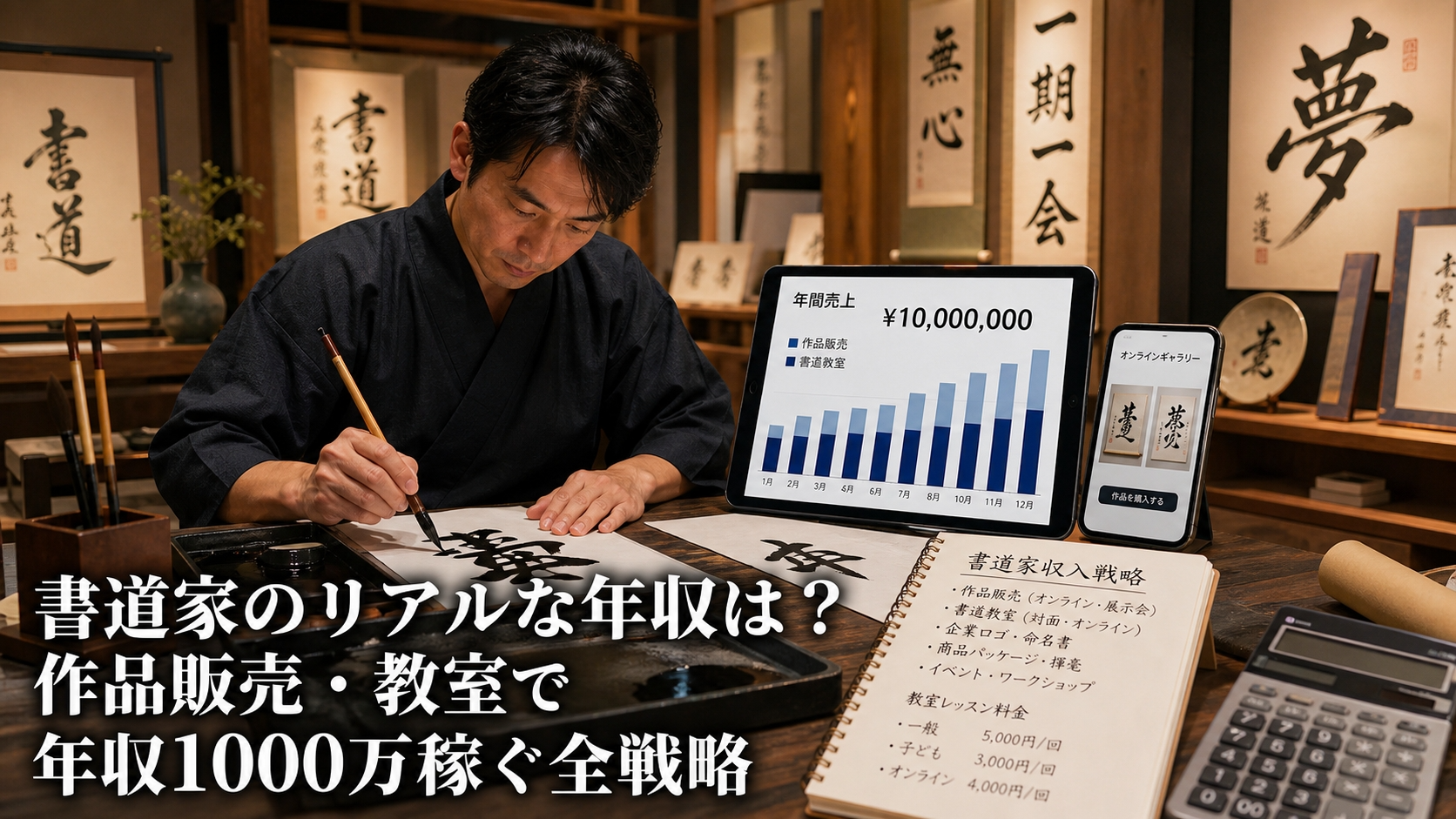 書道家のリアルな年収は？作品販売・教室で年収1000万稼ぐ全戦略