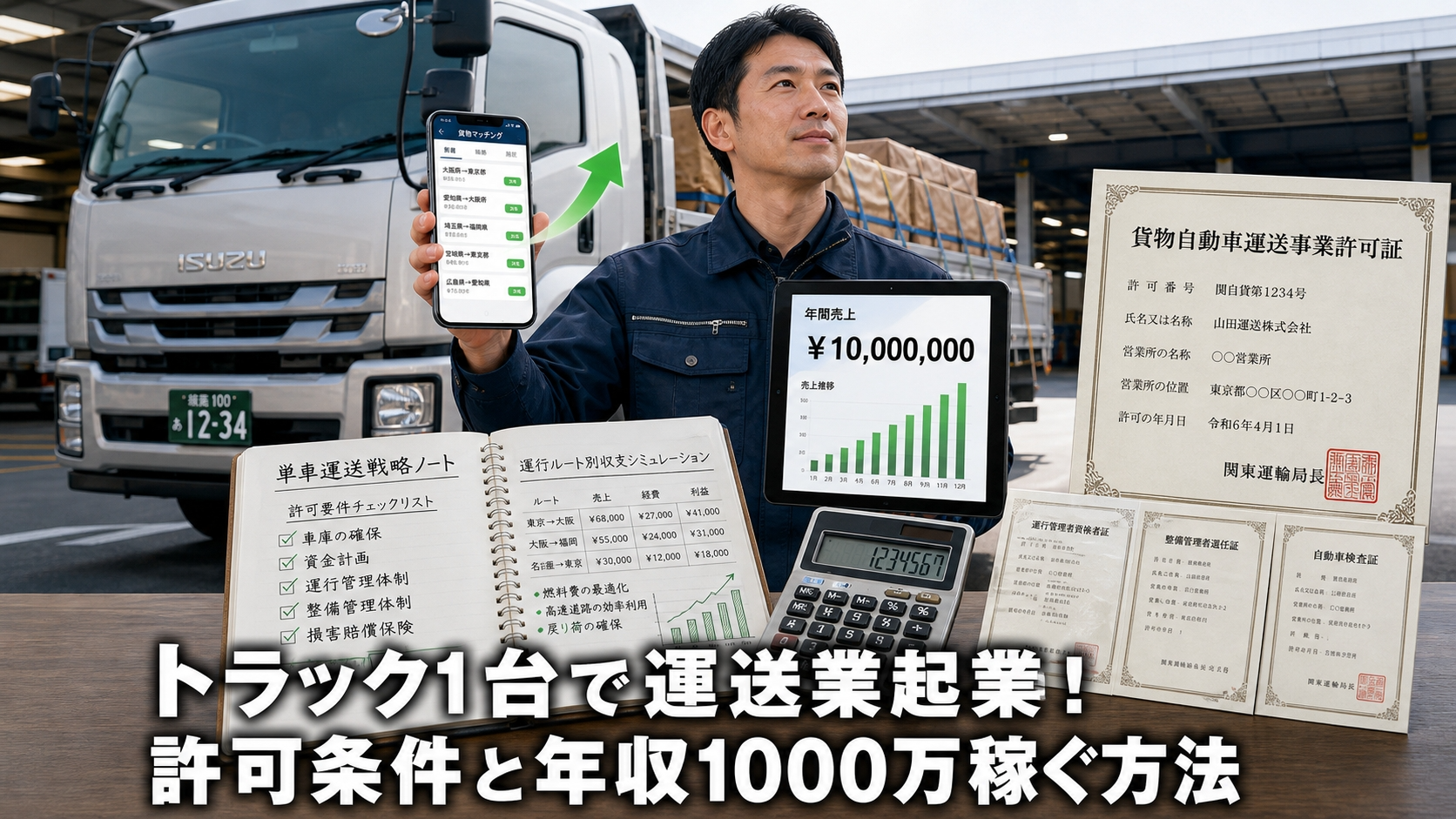 トラック1台で運送業起業！許可条件と年収1000万稼ぐ方法