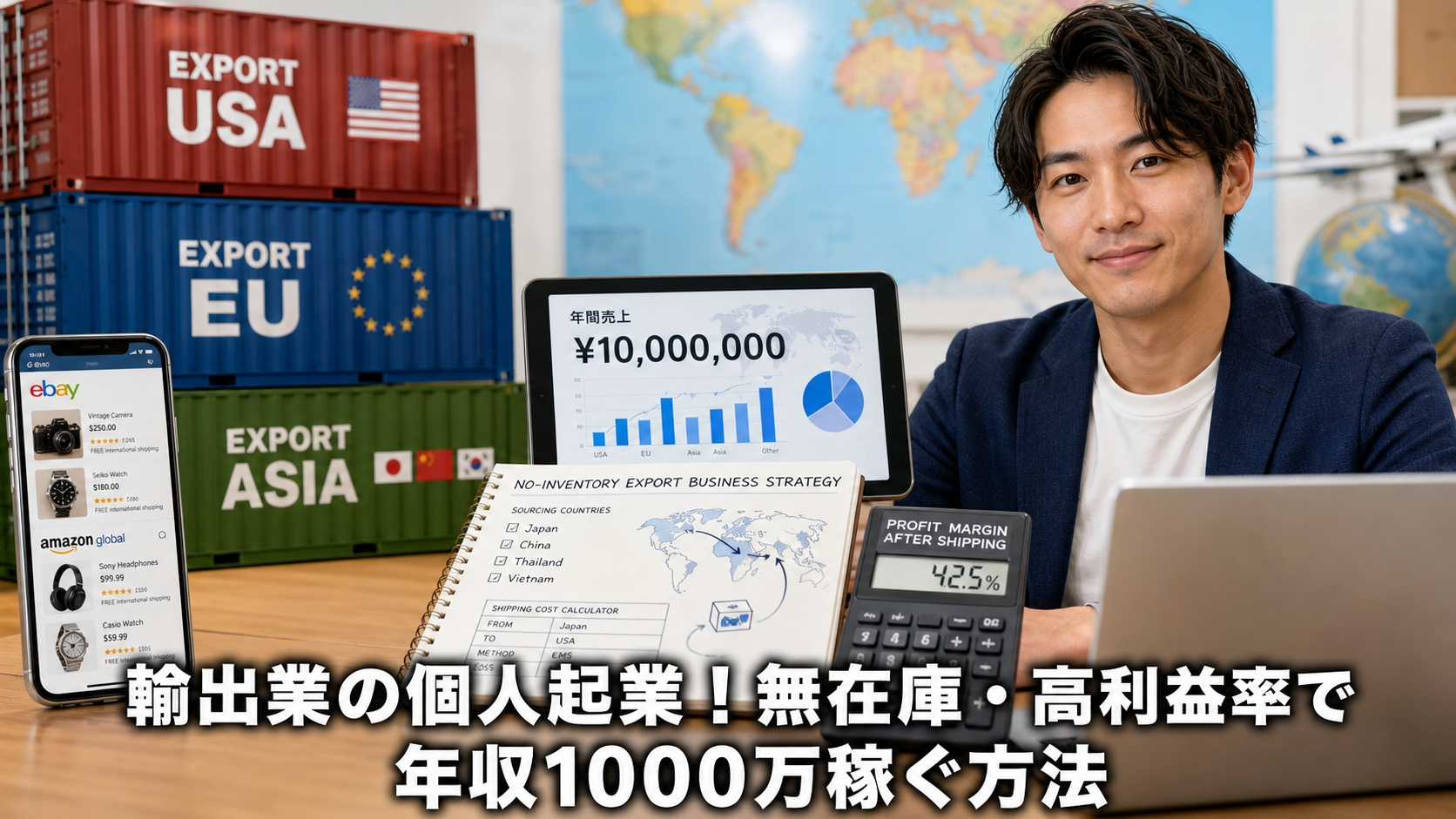 輸出業の個人起業！無在庫・高利益率で年収1000万稼ぐ方法