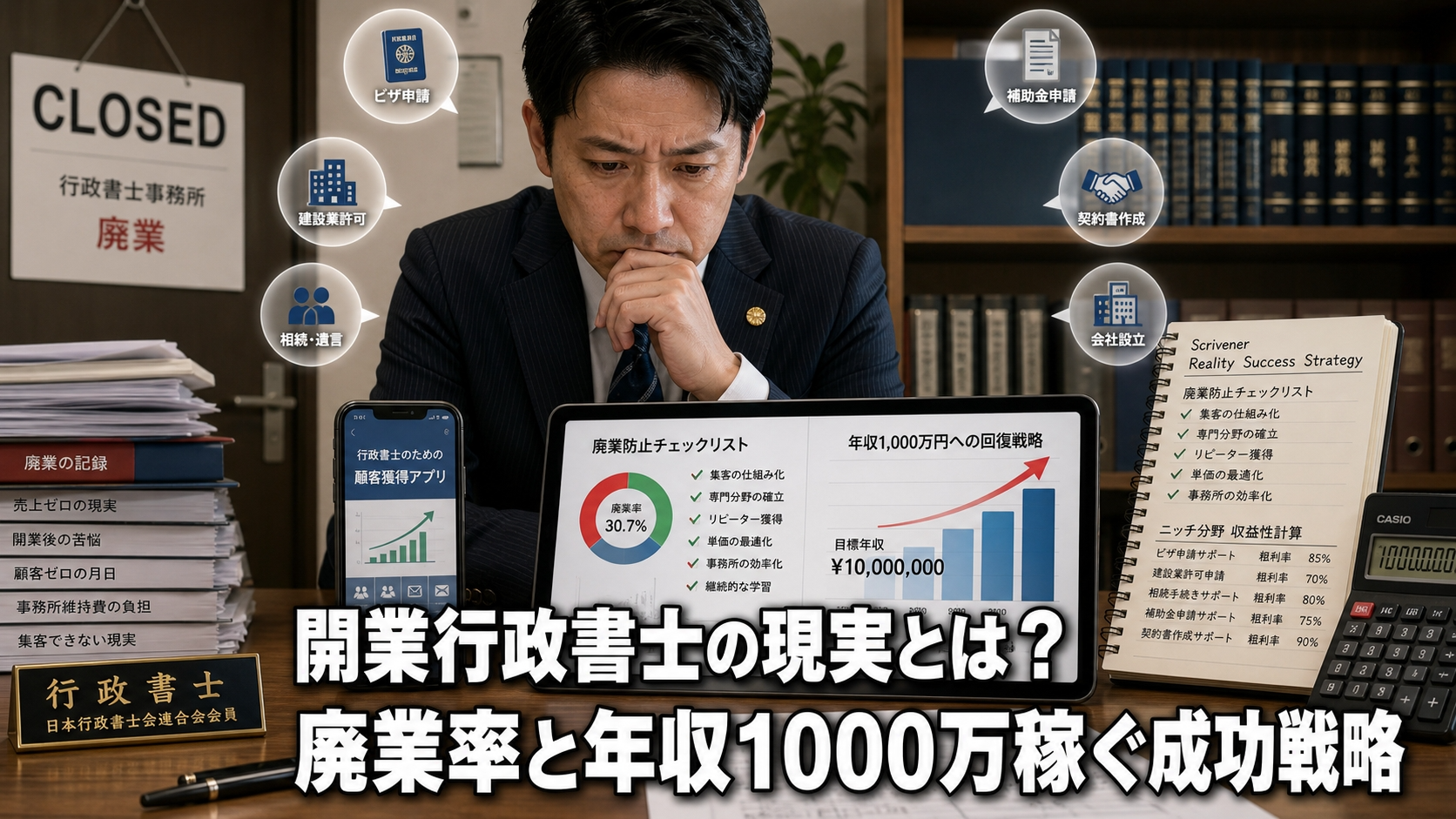 開業行政書士の現実とは？廃業率と年収1000万稼ぐ成功戦略
