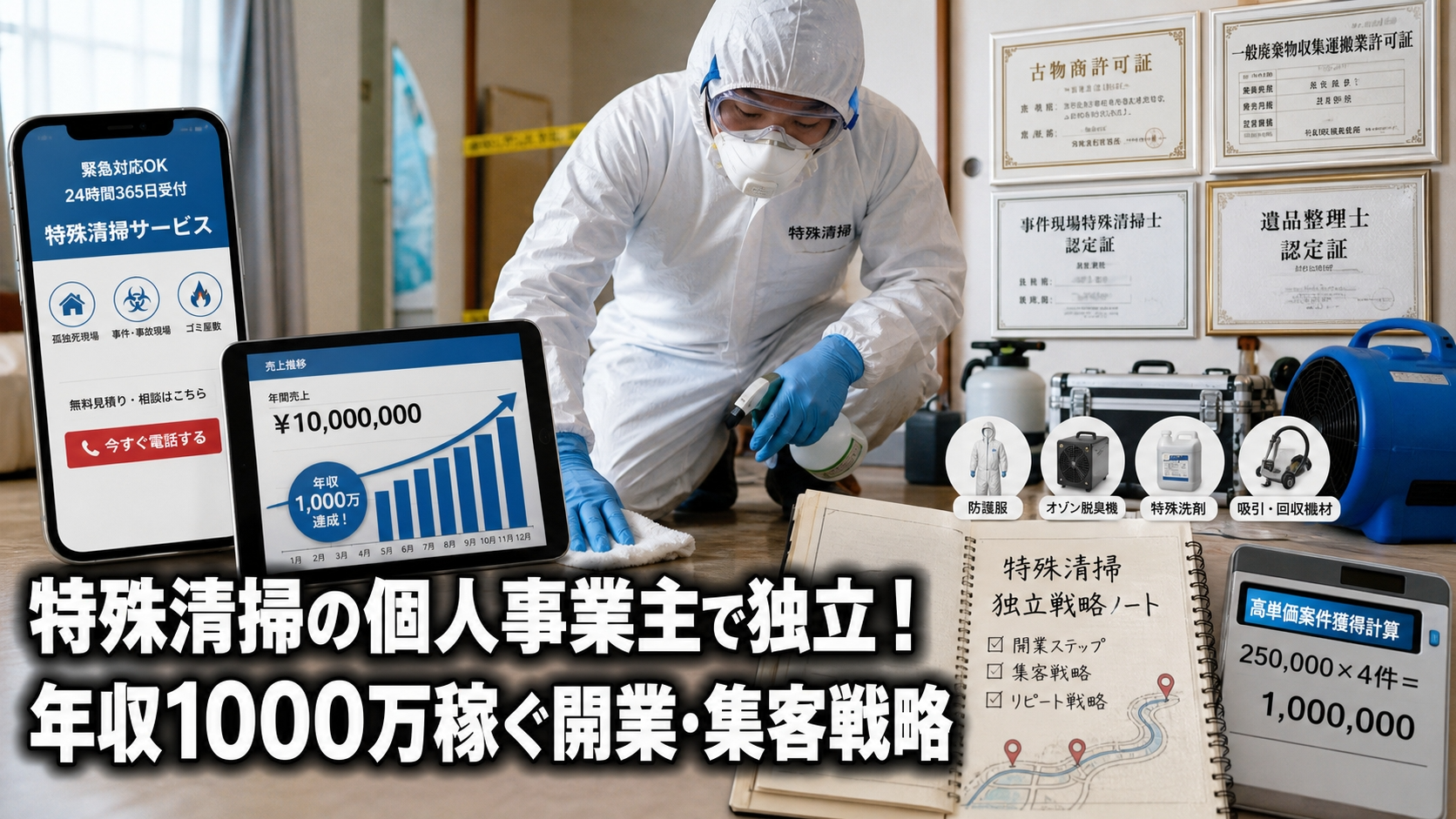 特殊清掃の個人事業主で独立！年収1000万稼ぐ開業・集客戦略
