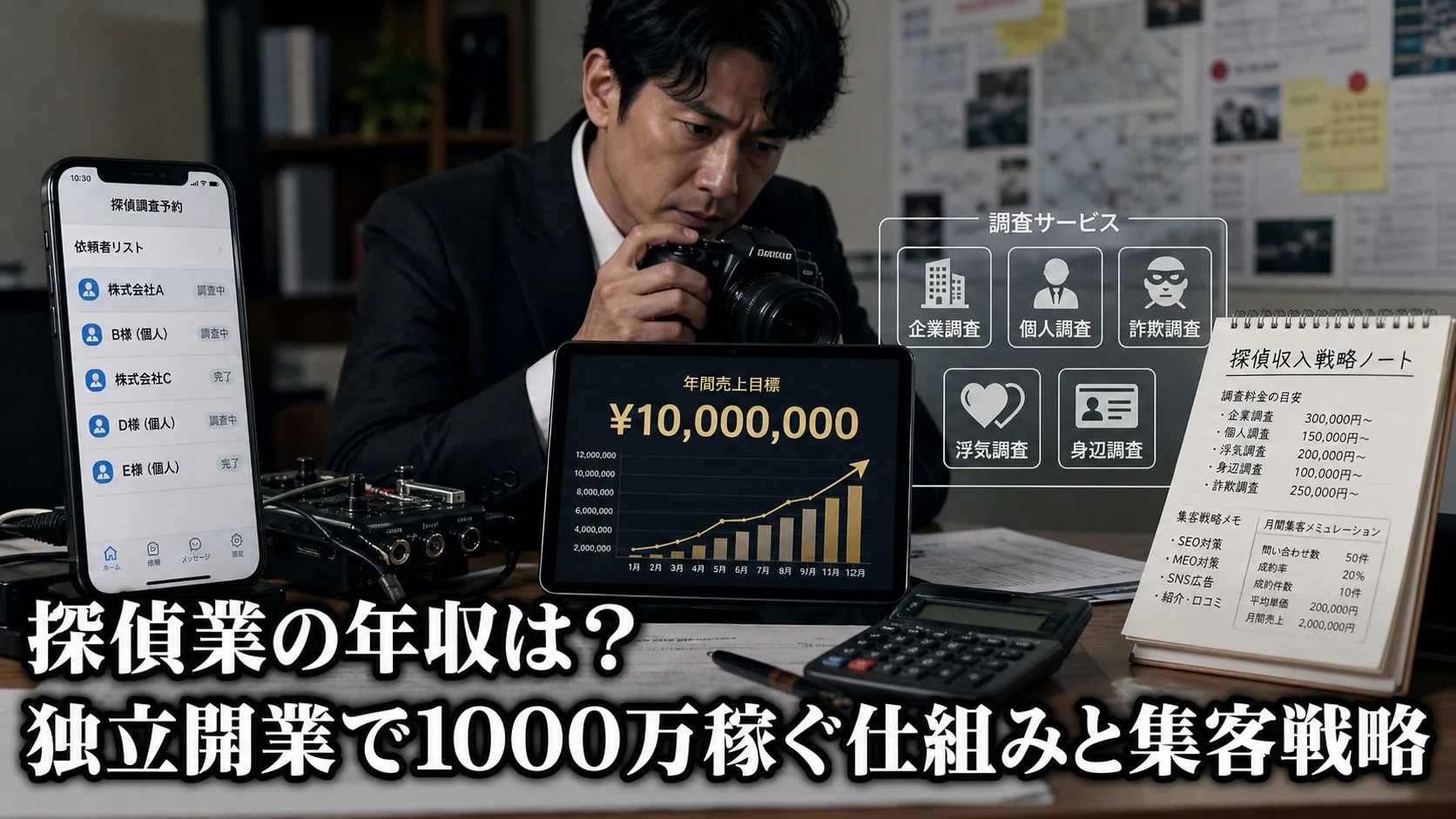 探偵業の年収は？独立開業で1000万稼ぐ仕組みと集客戦略