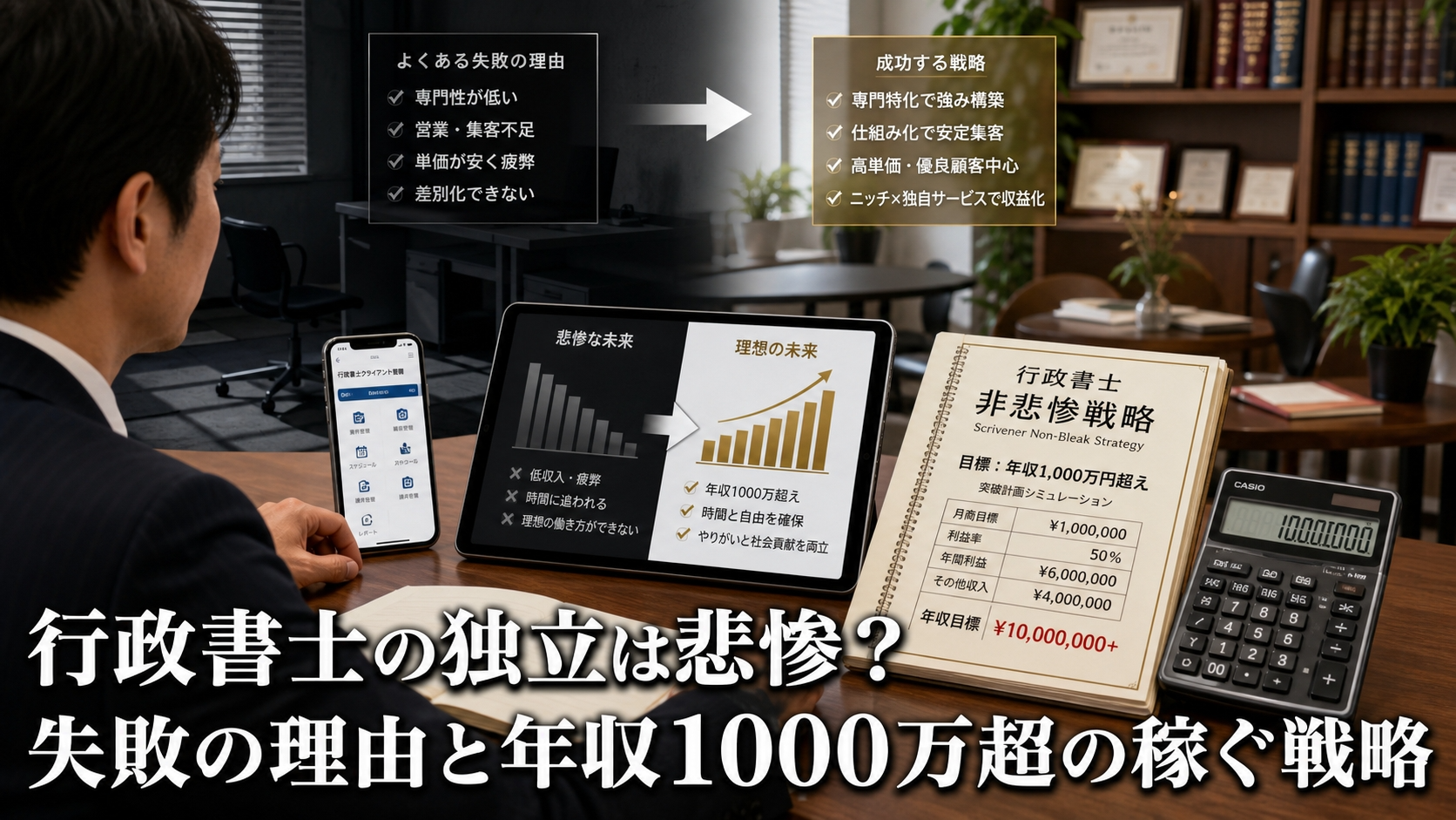 行政書士の独立は悲惨？失敗の理由と年収1000万超の稼ぐ戦略