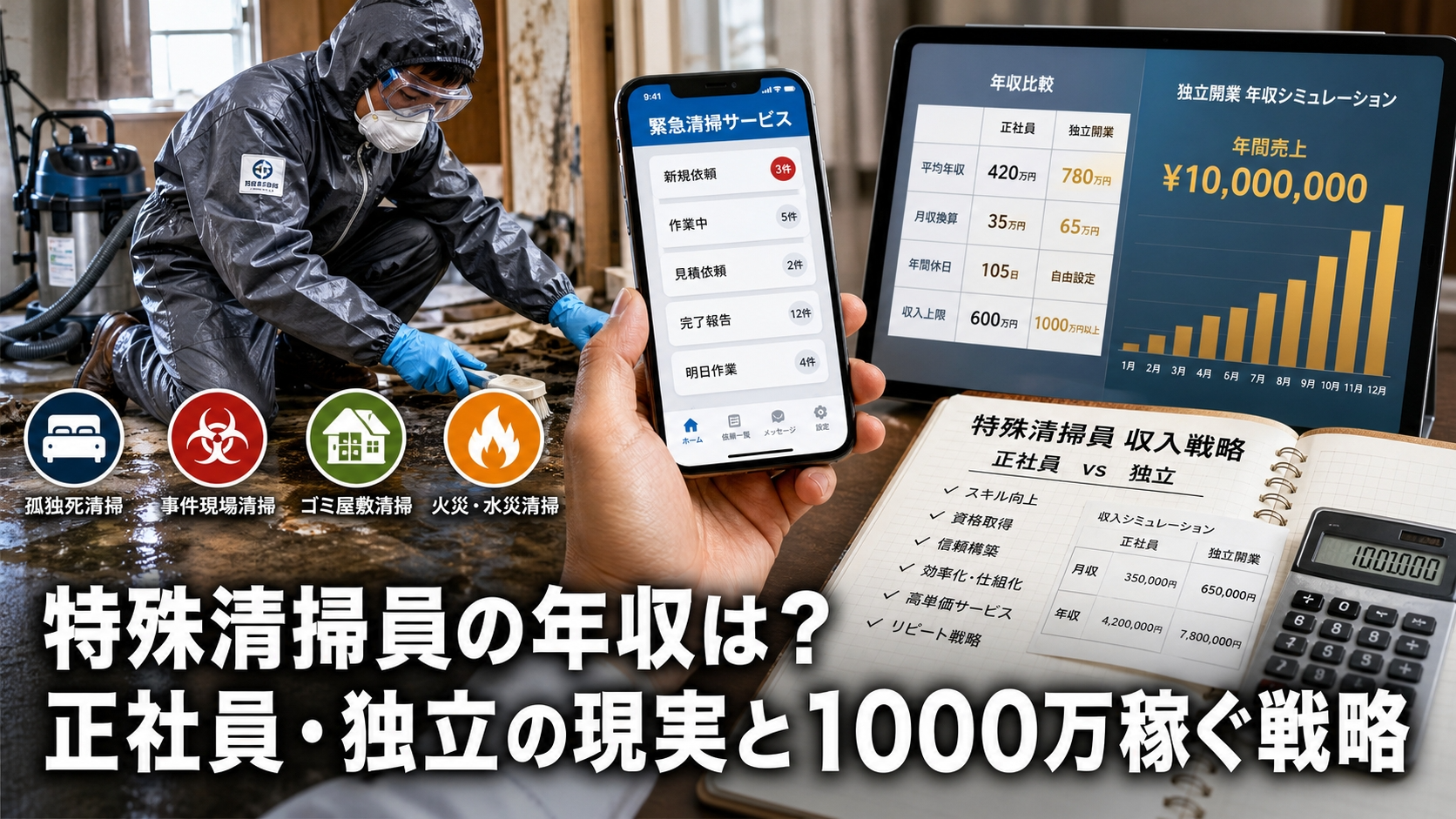 特殊清掃員の年収は？正社員・独立の現実と1000万稼ぐ戦略