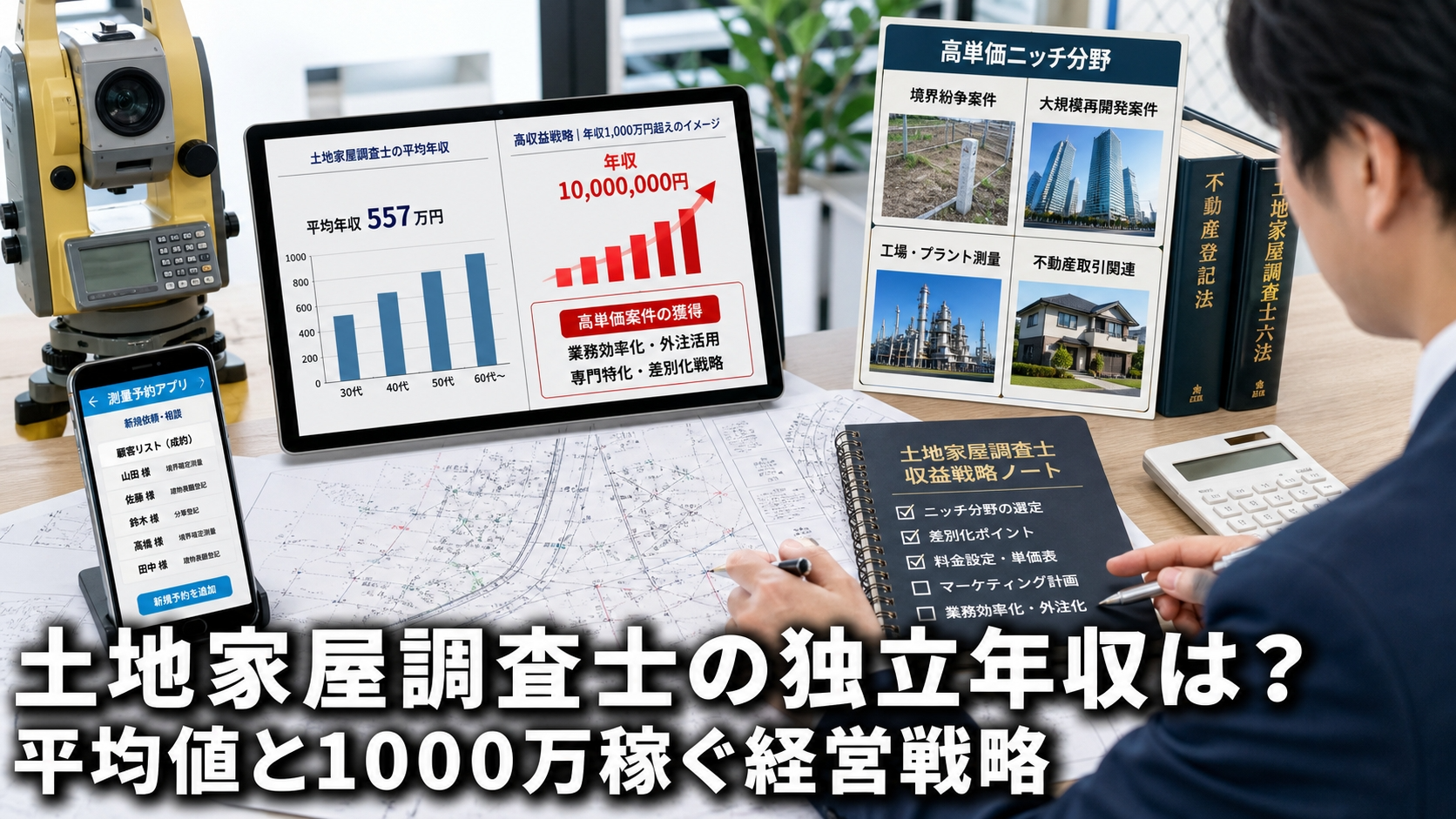 土地家屋調査士の独立年収は？平均値と1000万稼ぐ経営戦略