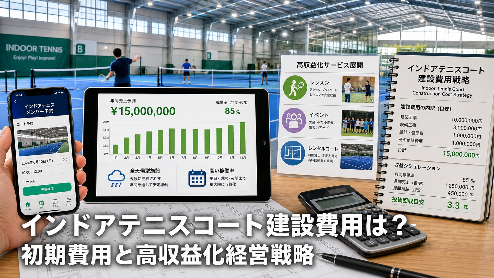 インドアテニスコート建設費用は？初期費用と高収益化経営戦略