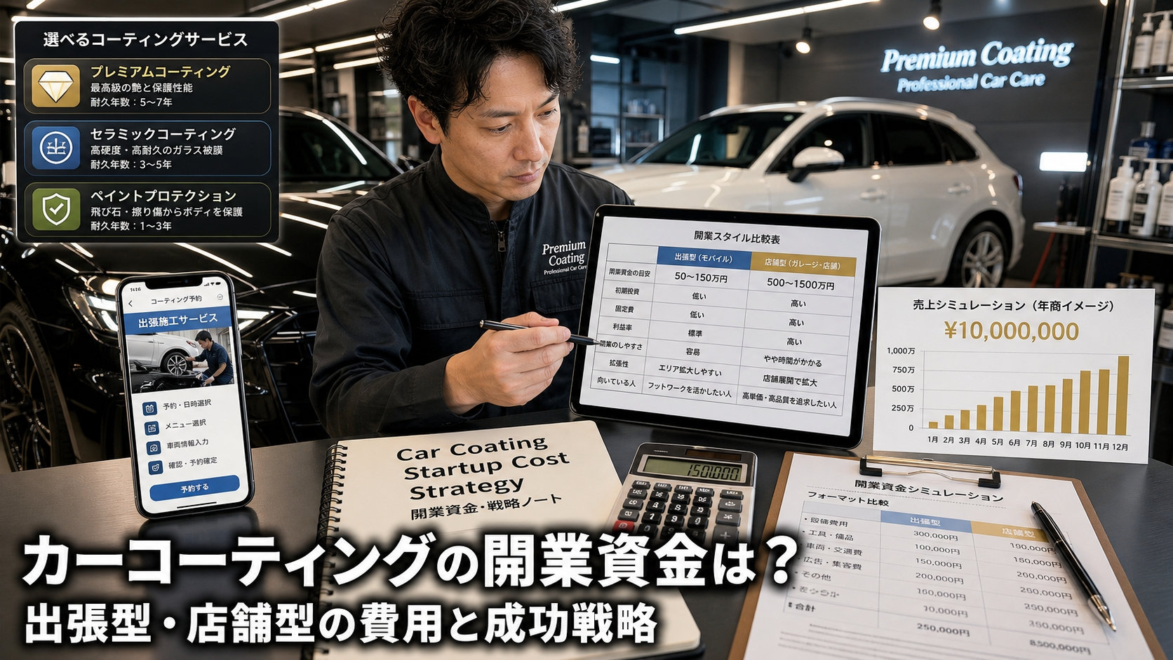 カーコーティングの開業資金は？出張型・店舗型の費用と成功戦略