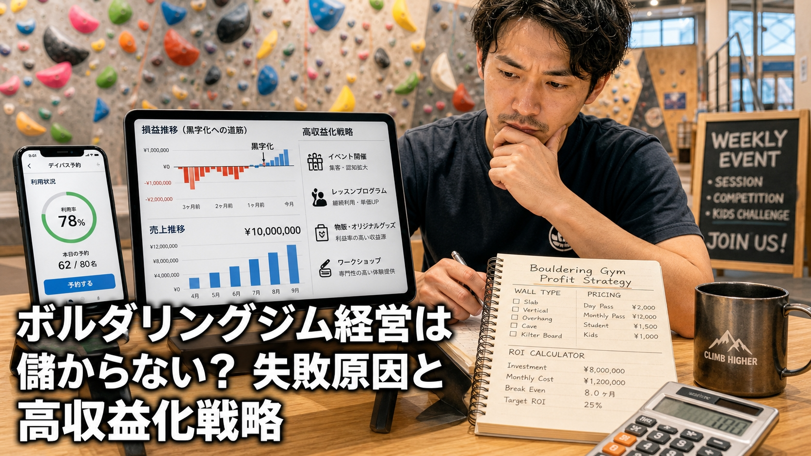 ボルダリングジム経営は儲からない？失敗原因と高収益化戦略