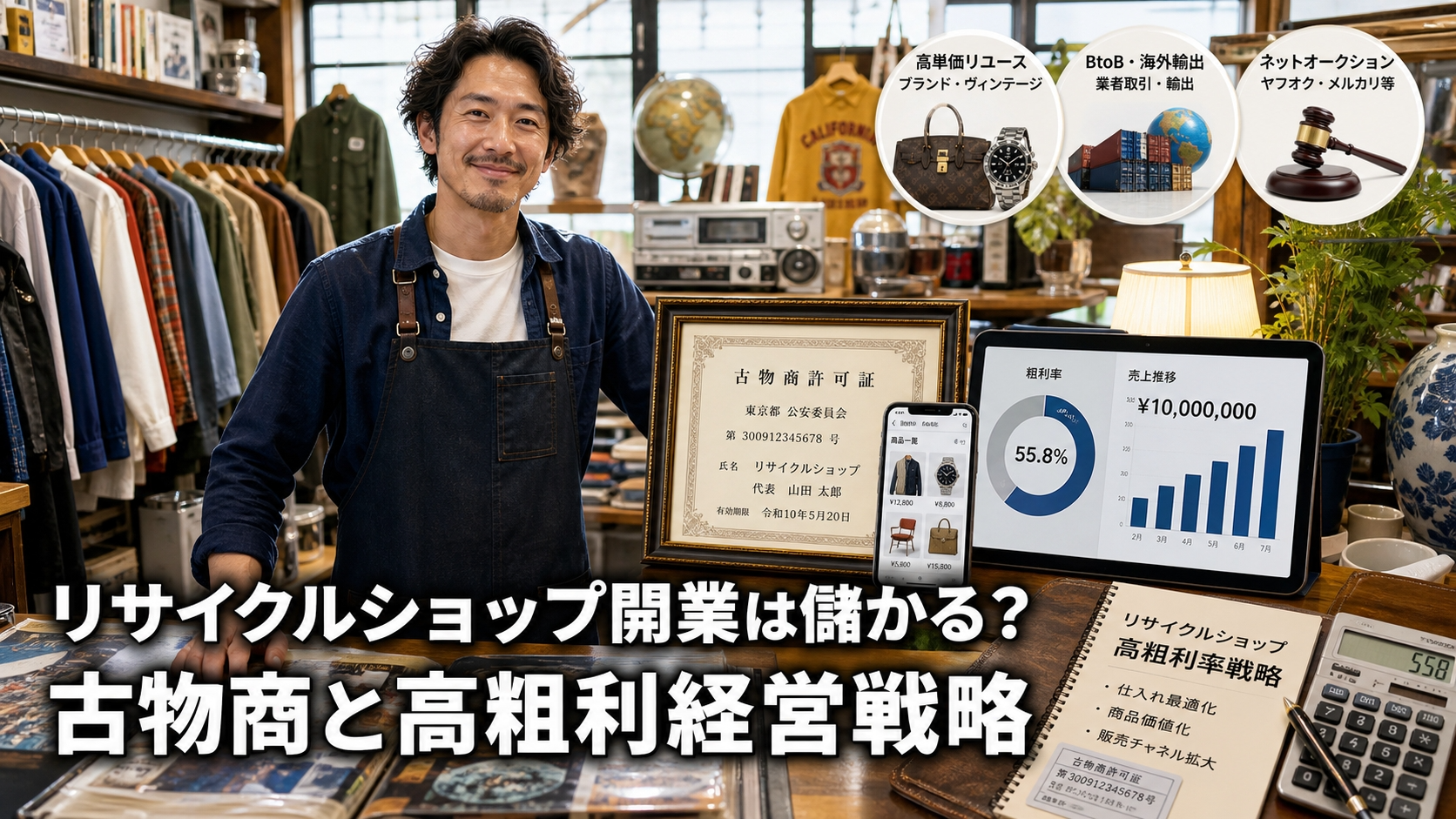 リサイクルショップ開業は儲かる？古物商と高粗利経営戦略